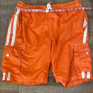 Bright Orange Cargo Shorts with White Accents